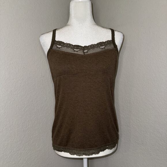 Vintage Old Navy Lace-Trim Cami Tank Top Womens Medium Brown Adjustable Straps - Picture 1 of 6